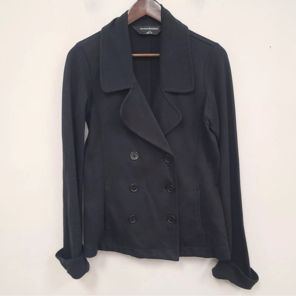 Norma Kamali Black French Terry Knit Pea Coat